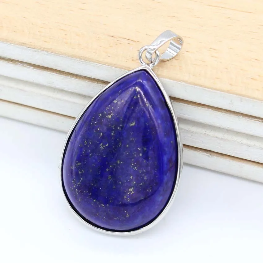 Natural Lapis Lazuli Water Drop Stone Pendant For Women Necklace DIY Silver Plated Teardrop Pendant Fashion Jewelry No Chain