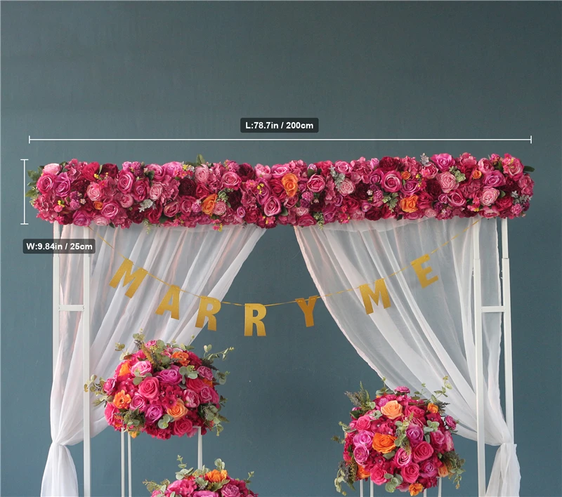 Imagem -06 - Jarown Decoração de Casamento Rosa Vermelho Flores Falsas Arranjo de Flores Fundo de Casamento Bola