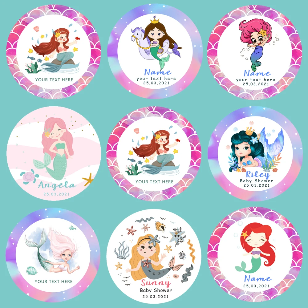 Mermaid Party Custom Sticker Girl Birthday Party Decoration Labels Design Your Own Stickers Baby Shower Little-Mermaid Sticker