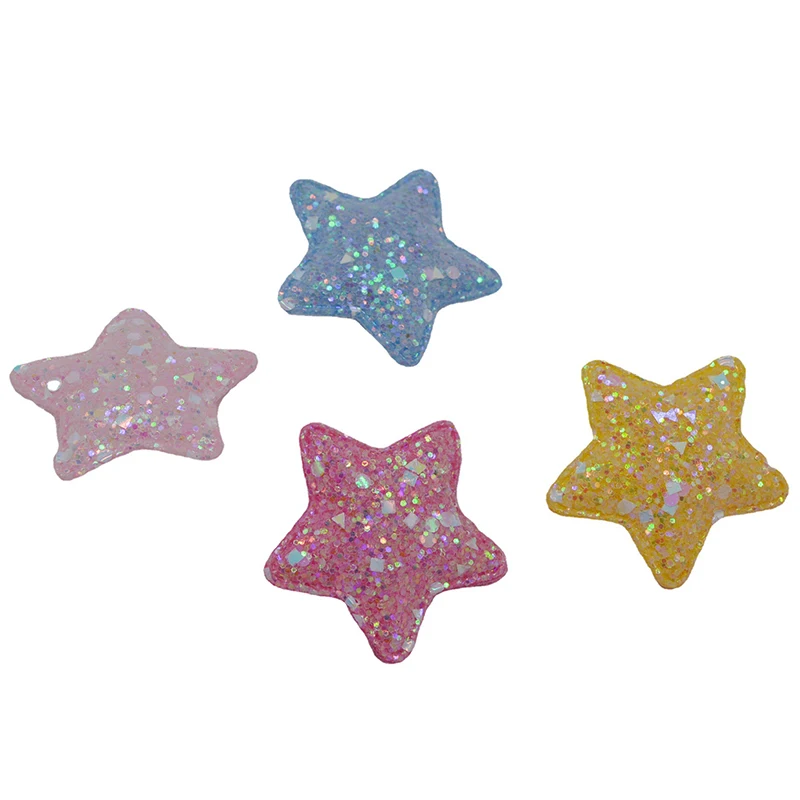 40Pcs/LOT 5CM Glitter Shiny Star Padded Appliques For DIY Handmade Children Hair Clip Accessories Patches