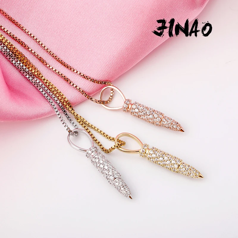 2020 JINAO New Iced Out Zircon Bullet Case Pendant 100% 925 Sterling Silver Pendant Necklace Chain Hip Hop Jewelry