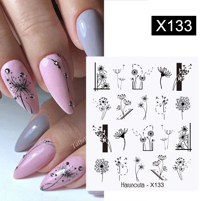 Harunouta Geometric Dandelion Flower Vine Water Nail Stickers Blossoms Transfer Decals Spring Gel Polish Sliders Nail Art Decor