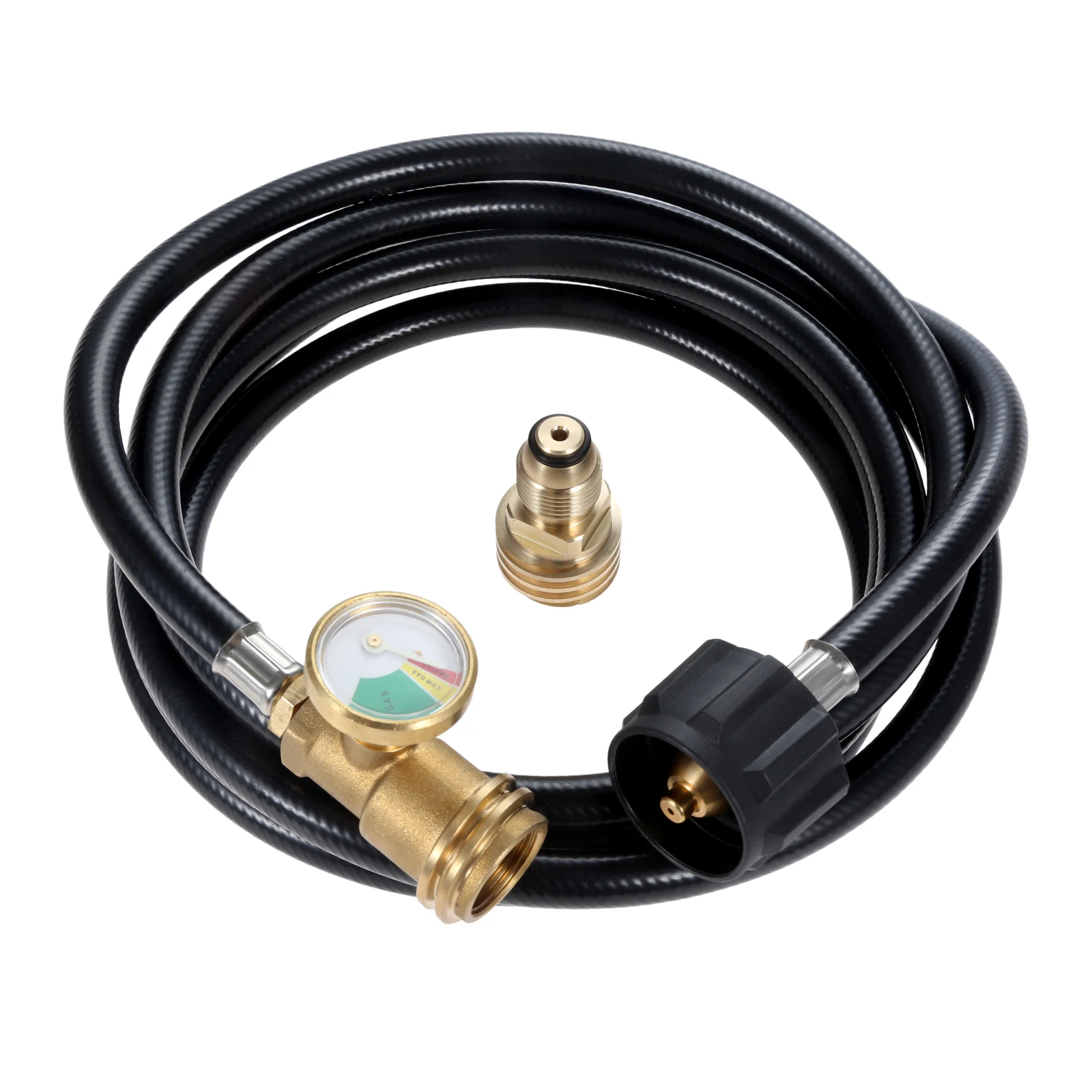 12 Feet Propane Tank Adapter Extension Hose with Gauge Tank Adapter Converts POL LP Tank to QCC1 / Type1 Hose for RV Stove