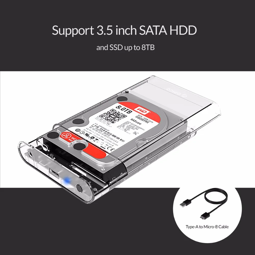 ORICO Transparent HDD Enclosure Case Box for 2.5 3.5 HDD SSD USB3.0 to SATA3.0 HD External Adapter Support UASP