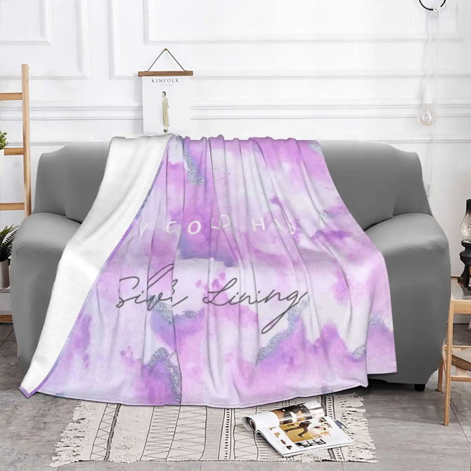 Every Cloud Four Seasons Comfortable Warm Soft Throw Blanket Abstract Pink Purple Silver Pink Manifestation Spiritual Glitter