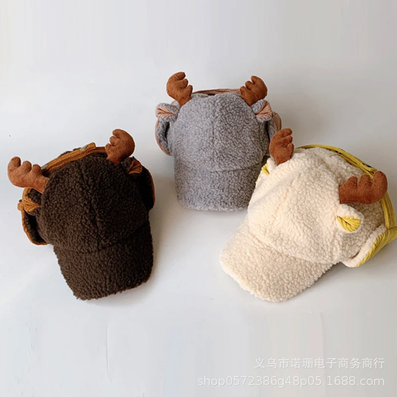 

Boys and girls autumn and winter lovely elk CAP baby lamb down baseball cap children Christmas warm ear cap