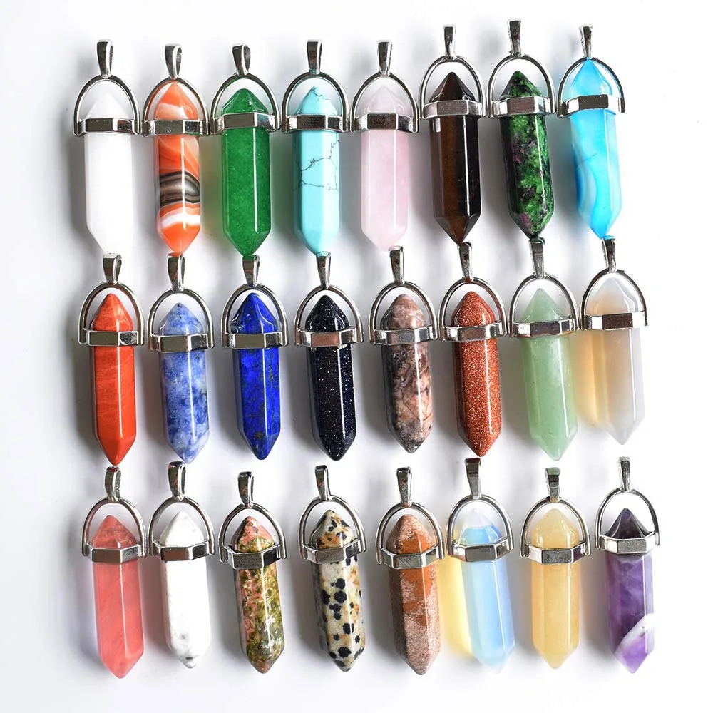 Wholesale 50pcs/lot 2020 high quality assorted natural stone mixed pillar charms chakra Pendants & necklaces for making free