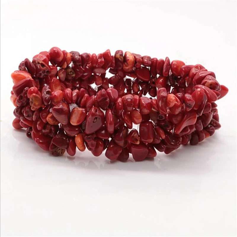 Hot Sell Natural Stone Red Coral Mix Bracelet Bohemian Fashion Vintage Multi Layer Gravel Beaded Women Handmade Jewelry Gift