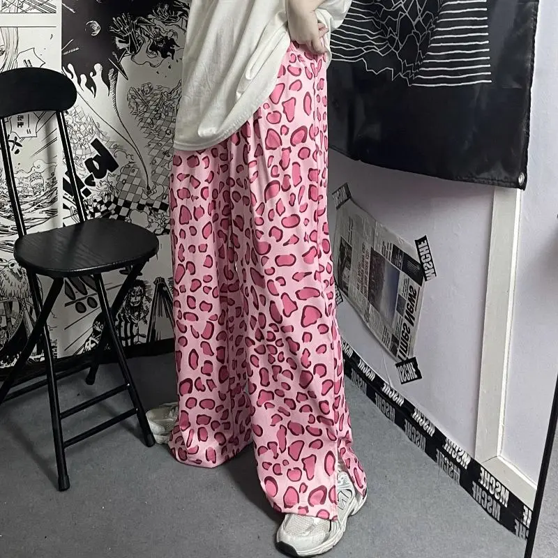 Women\'s pants Wide leg trousers summer street pink leopard print straight casual high waist slim tren y2k trouser suits harajuku