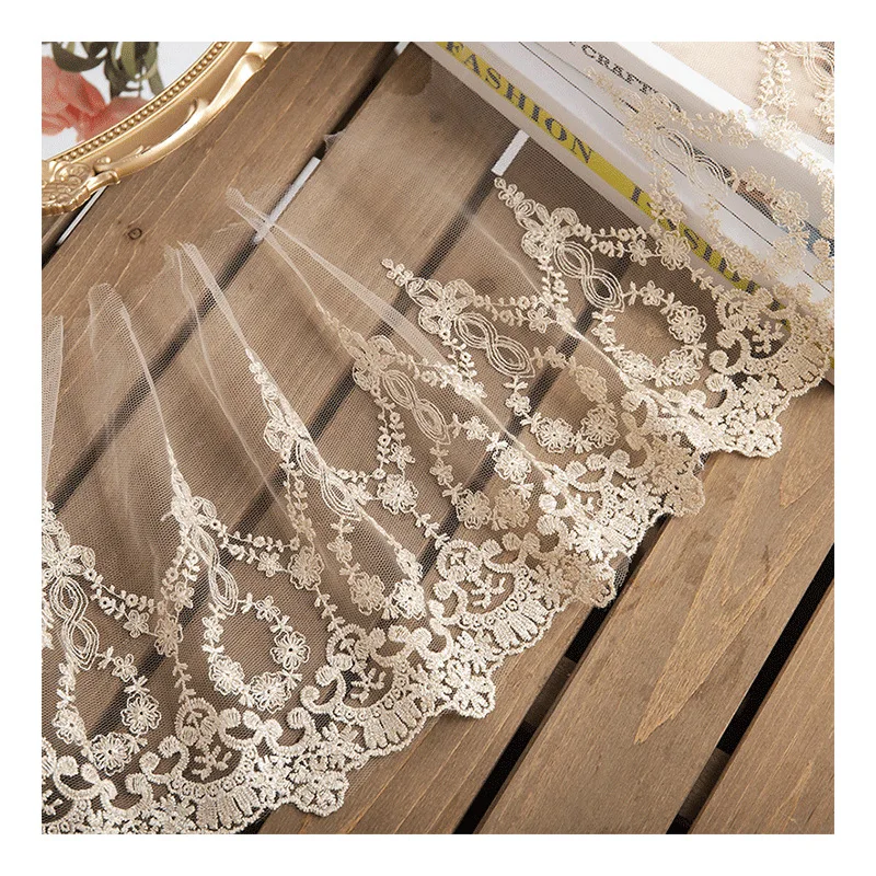 22cm de largura tule malha ouro bordado laço fita vestuário vestido franja guarnição casamento headveil cortinas diy vestuário costura decoração