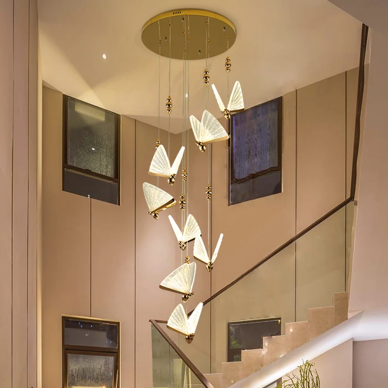 

Bedroom Bedside Lamps Rotating Stair Long Chandeliers Modern Butterfly Shape Chandelier Lighting for Living Room Stair Light