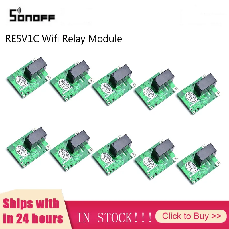 10Pcs SONOFF RE5V1C Wifi DIY Switch 5V DC Relay Module Smart Home Wireless Switches Inching Self-locking Modes APP/Voice Remote