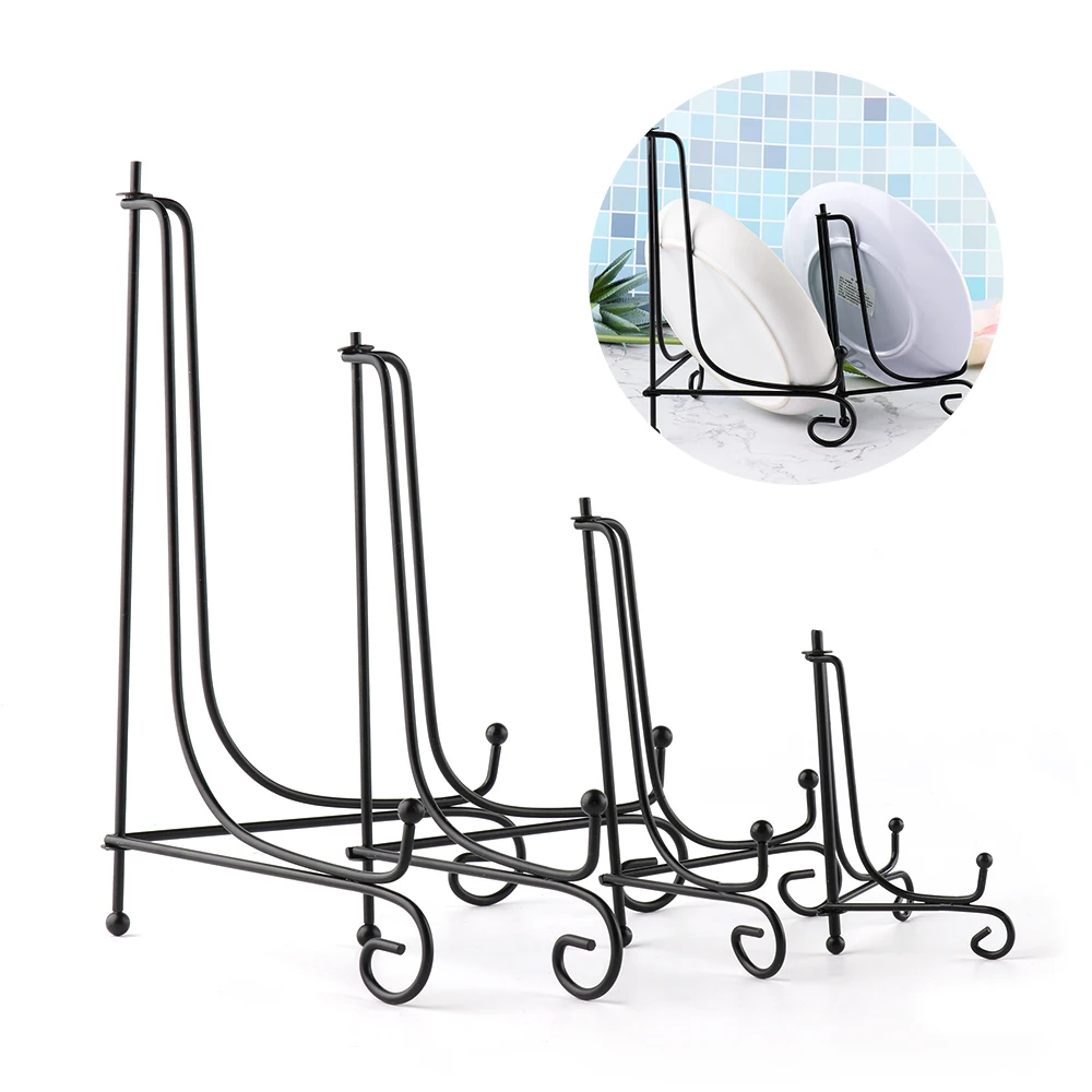 Black Iron Display Stand Craft Bracket Book Holder Photo Pedestal Bowl Dish Frame Picture Plate Rack Easel Storage Decoration