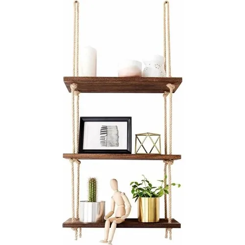 Plusaksesuar Decorative Design Handmade 3'lü Wood Shelf Bookcase Jardiniere Accessories Rack