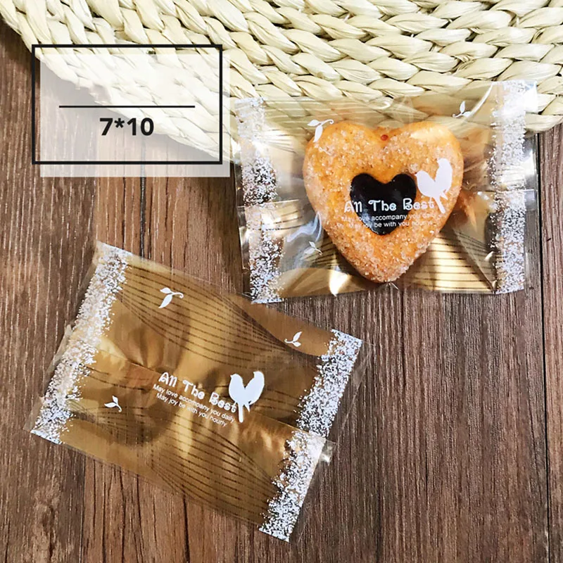 Lote de 100 Uds. De bolsas de embalaje de turrón para hornear galletas hechas a mano de pájaro feliz helado dorado Noble líneas románticas envoltura de azúcar para fiesta de boda