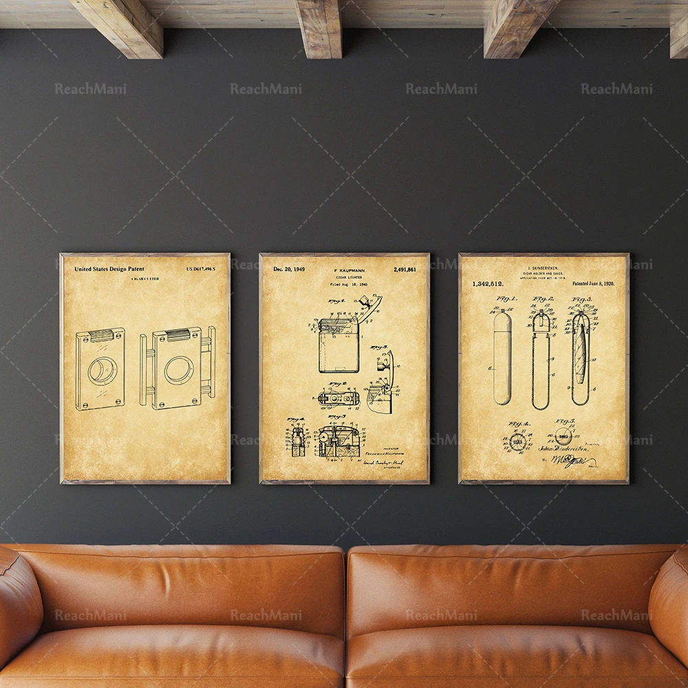 Cigar Patent Art Set 3, Cigar Cutter Patent, Cigar Lighter Poster, Humidor, Father's Day Gift Poster