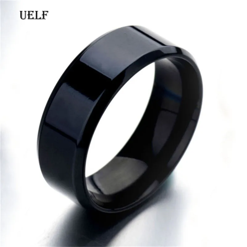 Uelf Simple Design 8MM Wide Stainless Steel Rings Trendy Rose Gold/Silver/Gold Color Wedding Ring Jewelry For Women Men