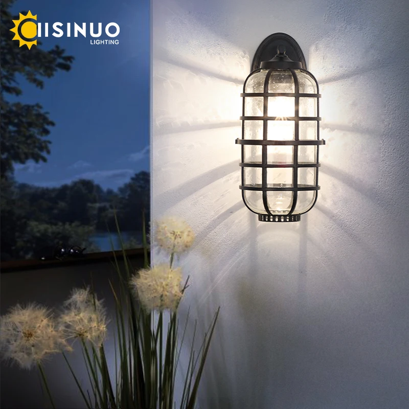 Waterproof Outdoor Wall Lighting E27 Bulb Retro Vintage Black Glass for Garden Porch Sconce Wall Lights 96 220V Sconce Luminaire