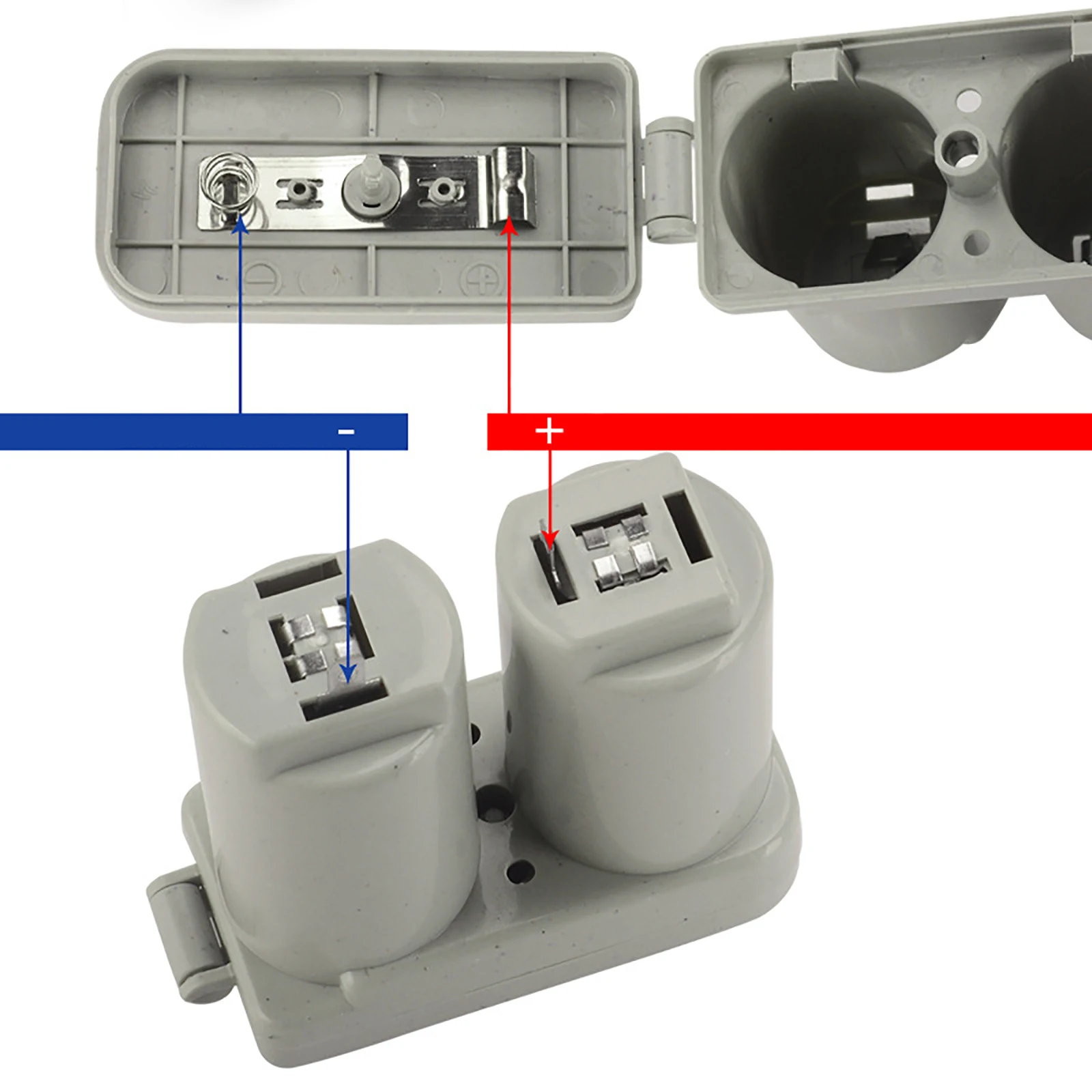 Plastikowe podwójne przegródki bateria uniwersalna skrzynka dla bojler elektryczny podwójna bateria Case akcesoria części (szary)