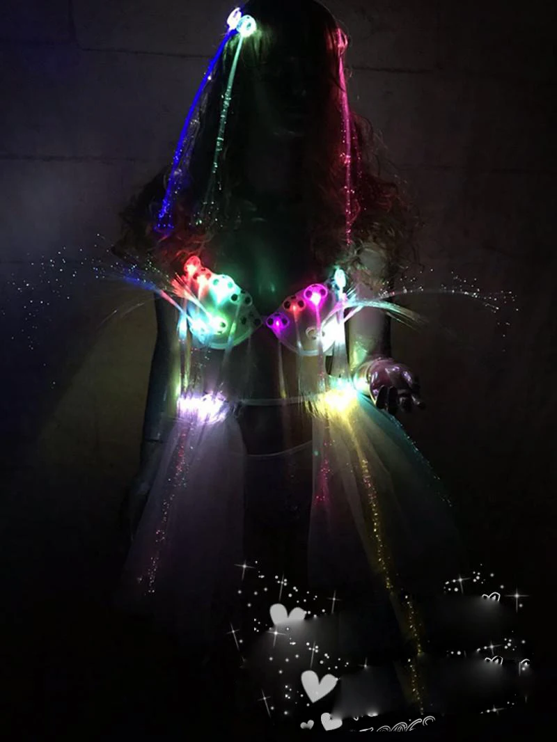 Sexy led luminous bikini headwear nightclub dj ds dance team gogo light up headdress party costumes