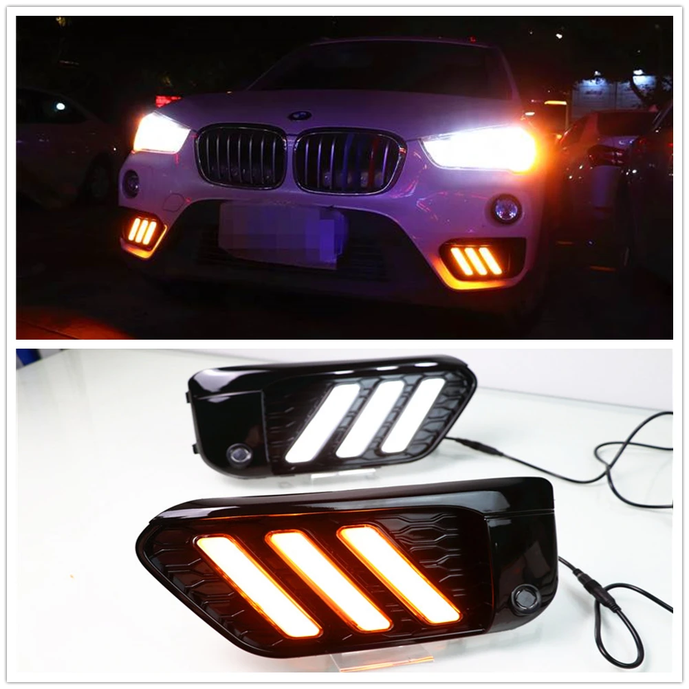 

For BMW X1 F48 F49 2015-2019 LED Daytime Running Fog Light Turn Signal Bulb Bicolor Car Front Bumper Air Vent Indicator Day Lamp