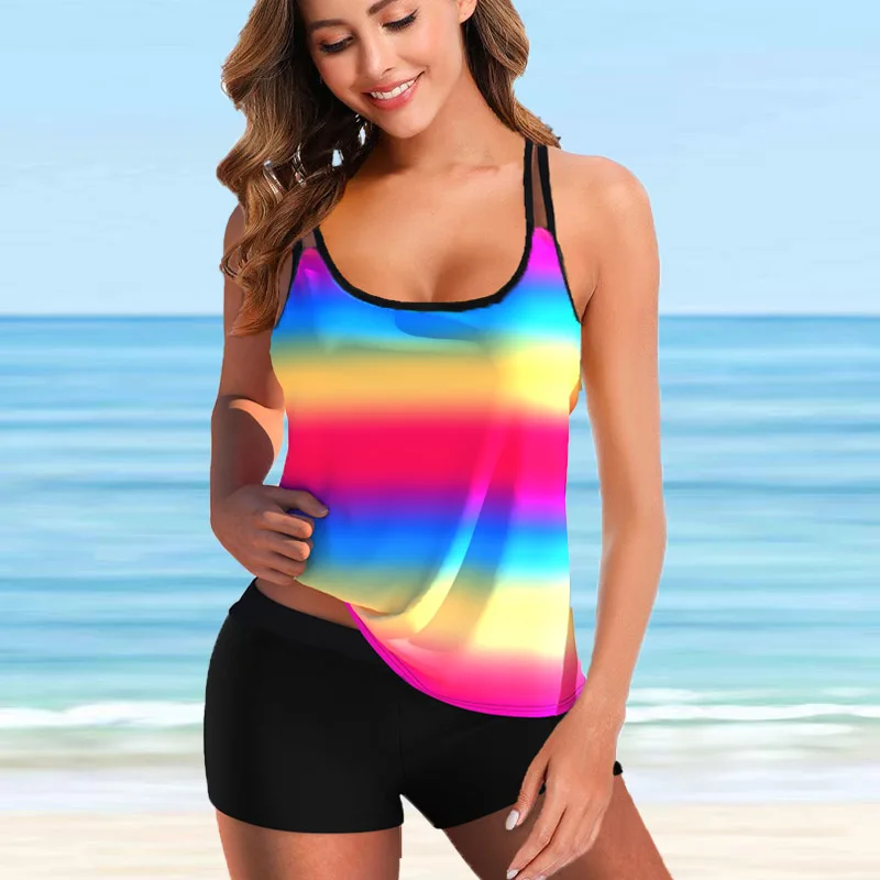 Bañador de talla grande para mujer, Tankini, Monokini, traje de baño de dos piezas, Bikini estampado, ropa de baño para mujer