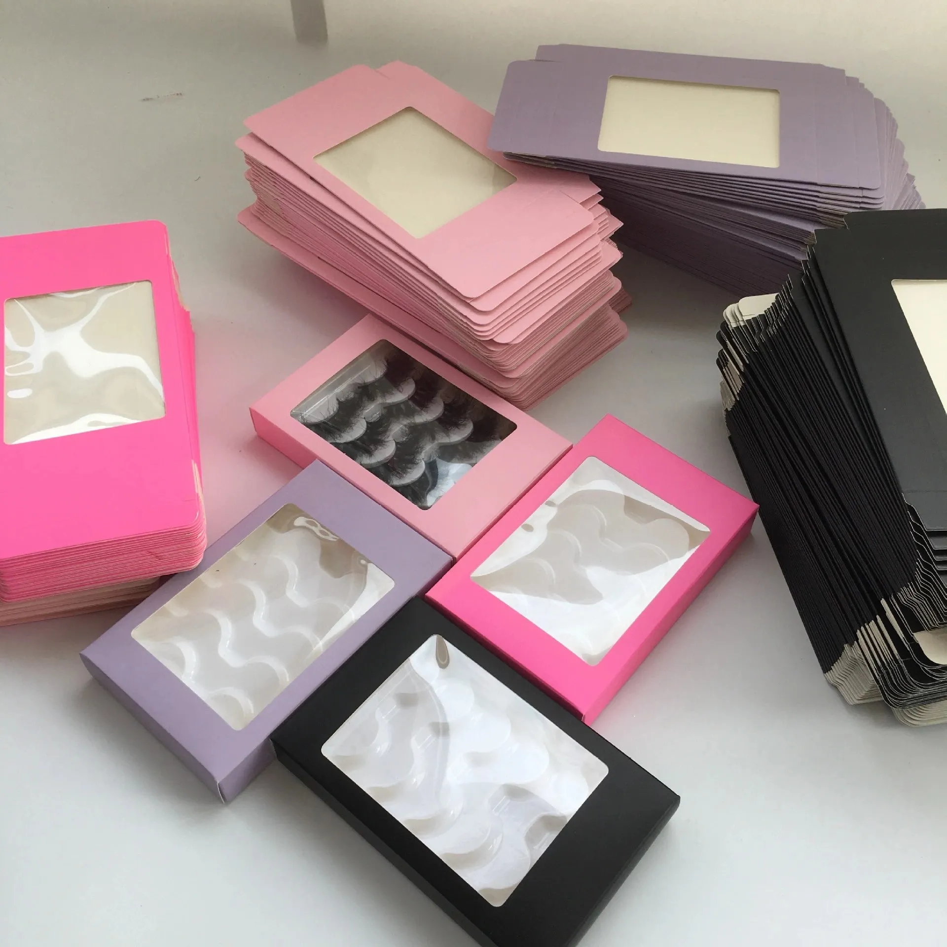 10/20/30/40/50pcs/lot 5pairs empty lashes box  pink marble soft paper eyelashes packaging provide print logo