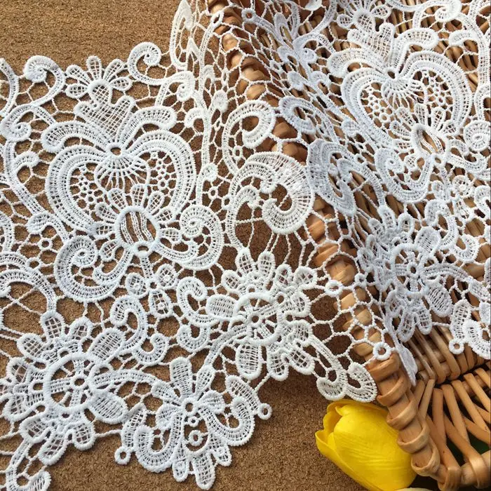 24CM Wide Luxury White Cotton Embroidered Guipure 3D Lace Fabric Applique Wedding Dress Headveil DIY Apparel Sewing Decoration