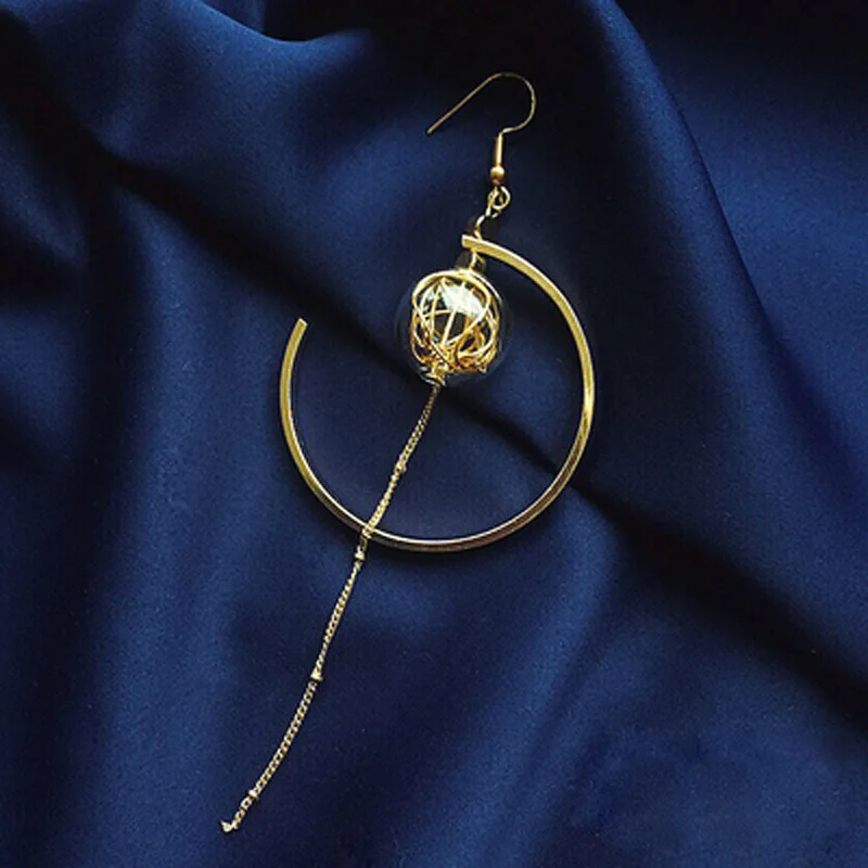 Unique Copper Wire Glass Ball Asymmetric Dangle Earrings For Women Original