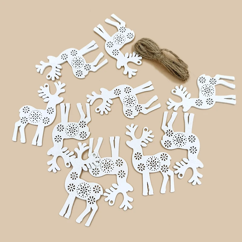 10pcs Wooden Deer for Crafts,Wood Ornaments Heart Tags with Holes,Rustic Wedding Decorations for Thanksgiving Christmas