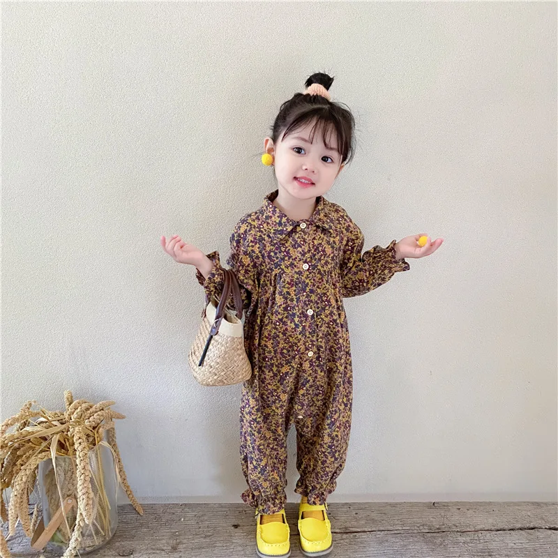 Girls Jumpsuit Children Clothing 2023 Autumn New Toddler Casual Floral Tooling Baby Kids Clothes Japanes & Korean Style 1-6 Y