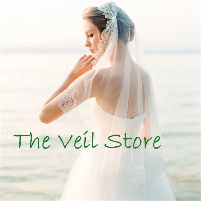 ยาว Juliet Vintage ลูกไม้ Appliques เจ้าสาว Veils สำหรับเจ้าสาวงาช้าง Tulle ไข่มุก Velo de Negra Voile mariage