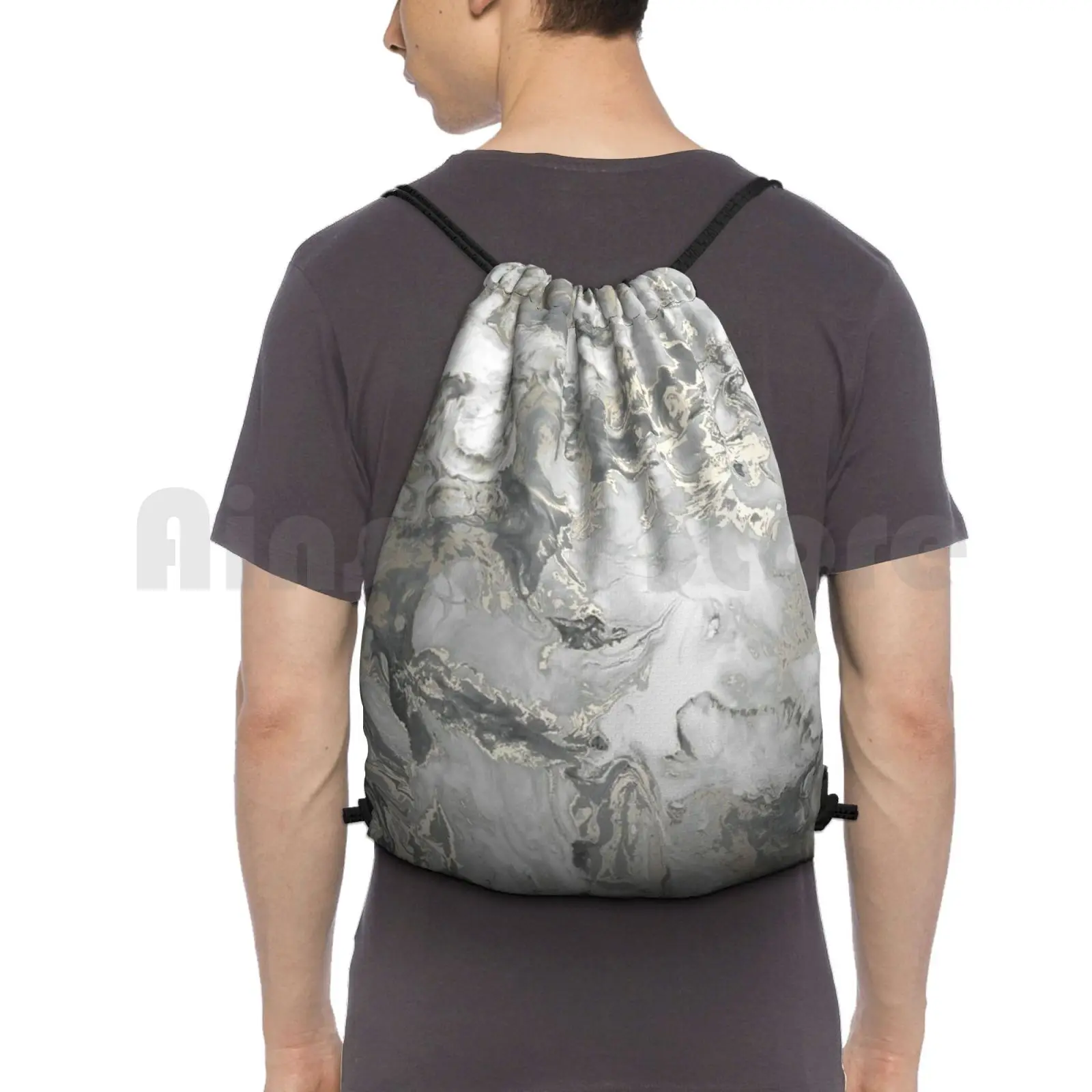 Marble Gray Silver Gold Backpack Drawstring Bag Riding Climbing Gym Bag Marble Gray Marble Marble Shell Popular Trend