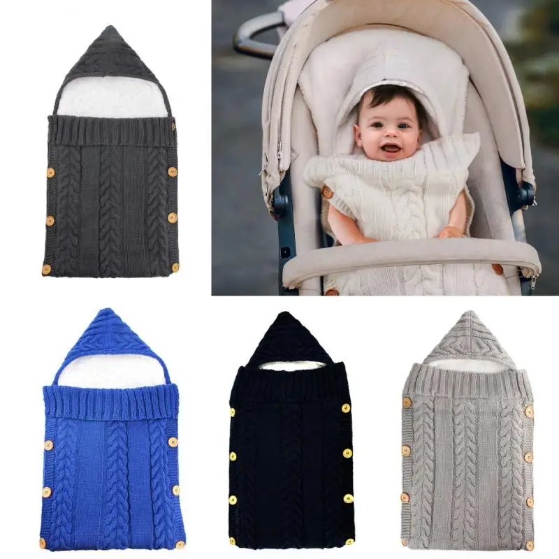 Newborn Button Sleeping Bag Infant Knitting Blanket Swaddle Knitted Crochet Winter Thicken Warm Swaddle Wrap Baby Stroller Quilt