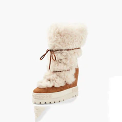 Eskimo Style Wool Fur Snow Boots Winter Warm Bandage Thick Platform Sole Height Increased Roman Ankle Boots Women