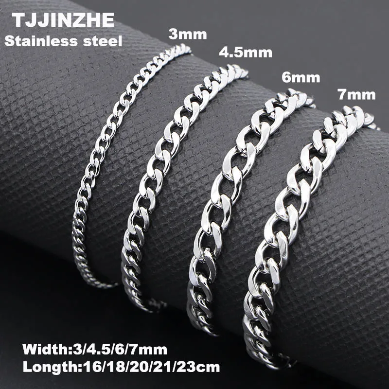 3-7mm Simple Stainless Steel Men Curb Cuban Chain Fashion Women Bracelet On Hand For Couple Unisex Wrist Jewelry Gift Party