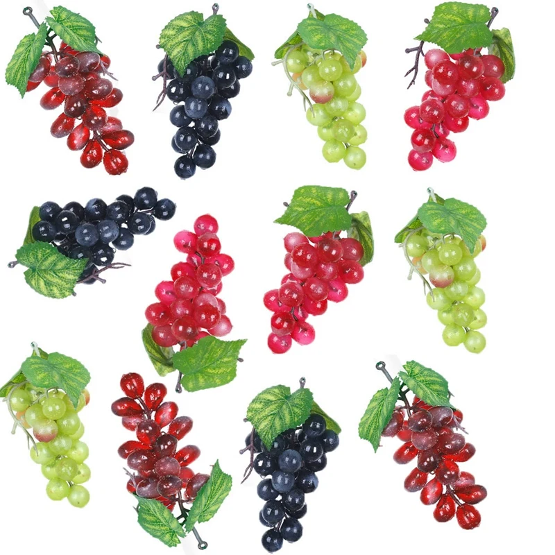 12 Bunches Artificial Grapes Simulation Decorative Lifelike Fake Grapes Clusters for Wedding Wine Kitchen Centerpiece