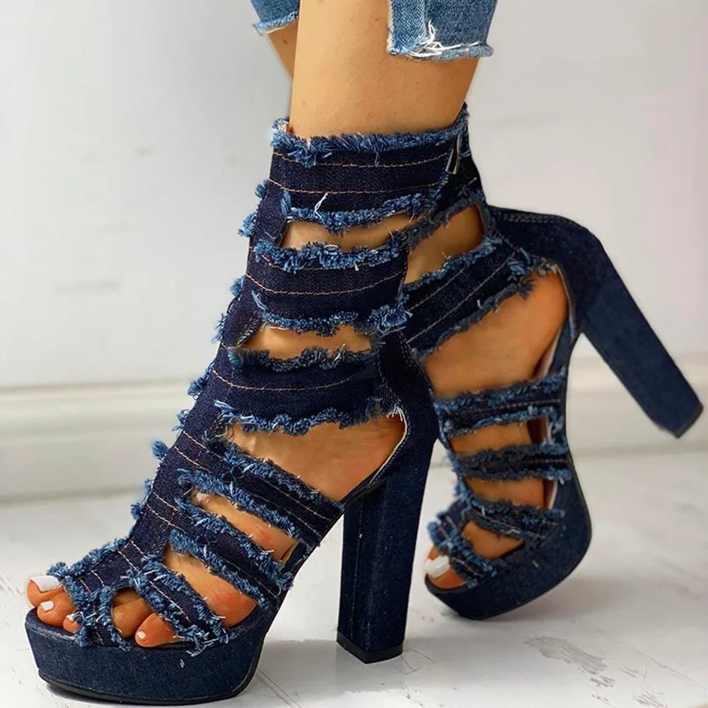 Doratasia Extreme High heels Sexy New Platform Fashion denim mid calf gladiator sandals summer shoes women