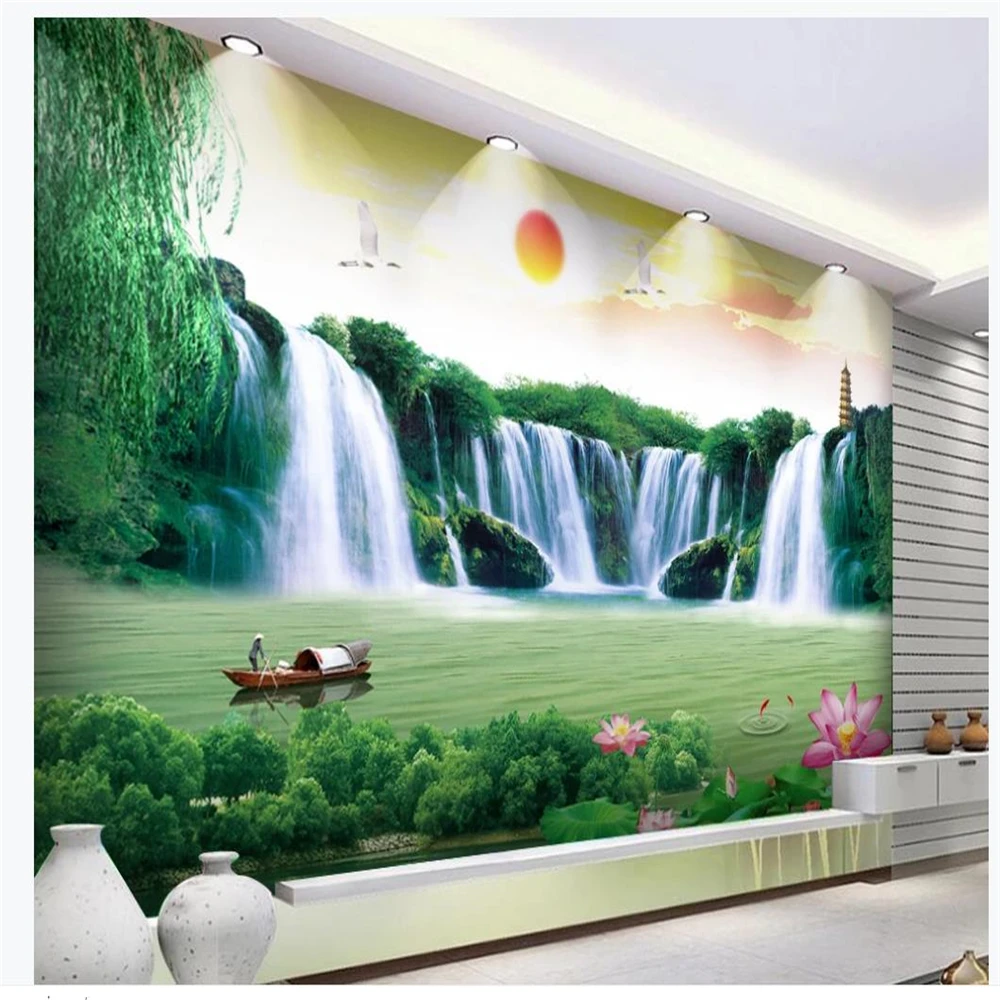 

Custom wallpapers mural waterfall wallpapers landscape painting TV background wall decoration painting 3d wallpaper