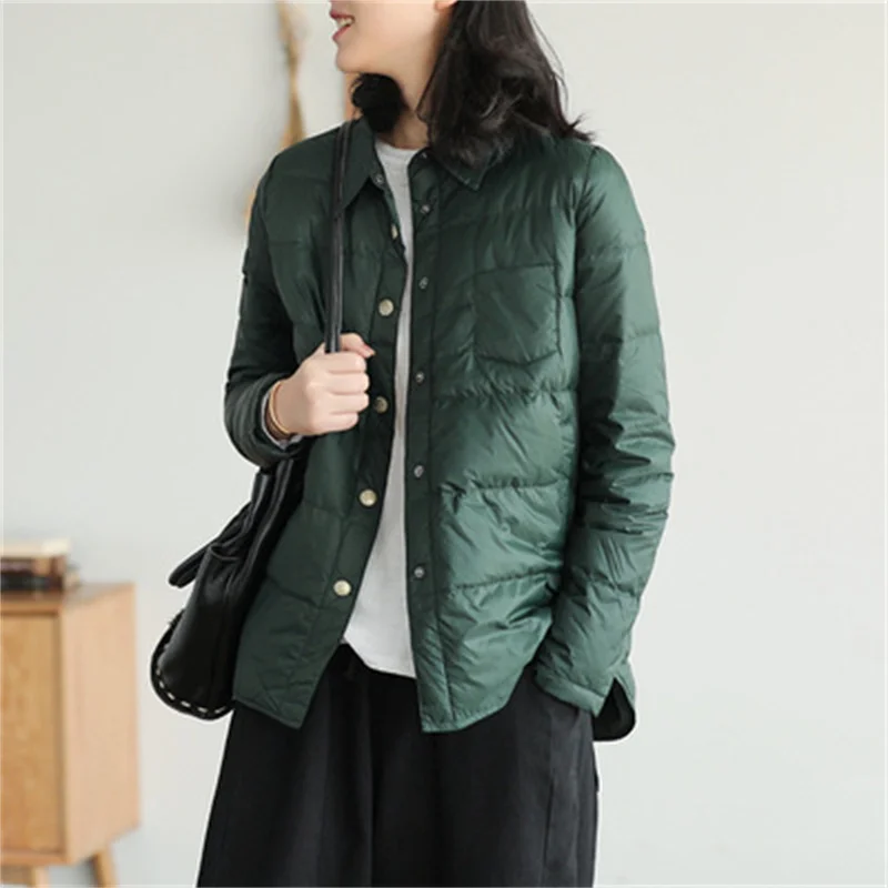 Quilted White Duck Down Parkas Coats Autumn Winter Jackets Women's Clothing 2023 New Fashion Light Thin Retro Fall Coats D268