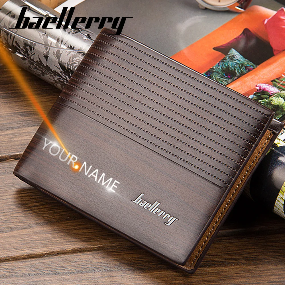 

Baellerry New Men Wallets Free Name Engraving Card Holder Short Male Purse 2021 Fashion High Quality PU Leather Wallet For Men