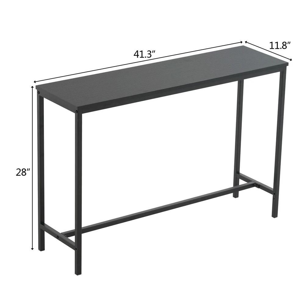 Industrial Style Porch Table Single Layer Console Table Black Oak Metal Frame Triamine Board Desktop 105x30x71CM[US-Stock]