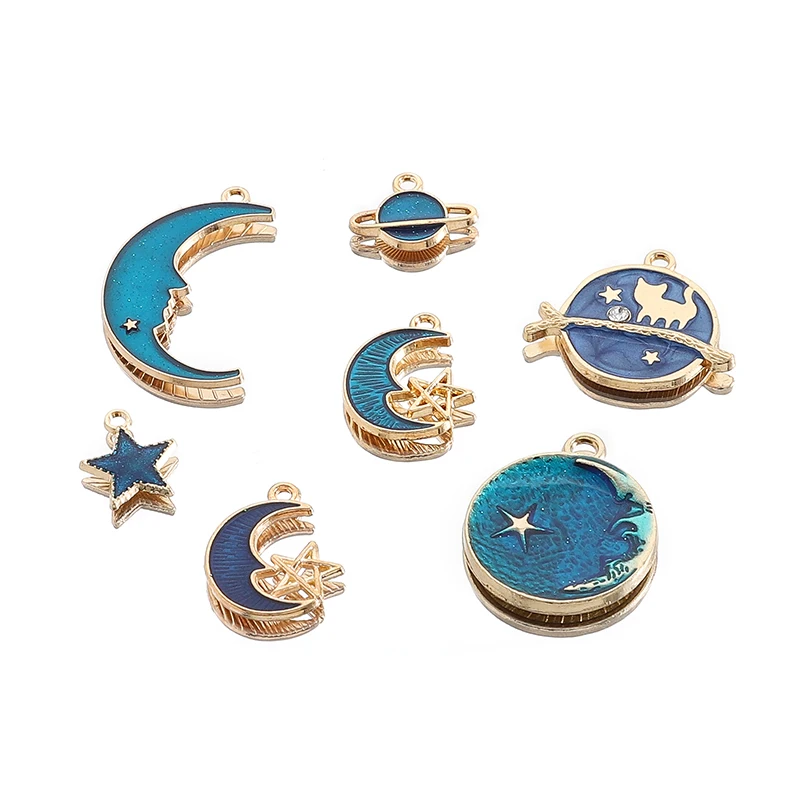 

10Pcs/lot Enamel Moon Star Charms Planet Alloy Pendants For DIY Handmade Jewlery Bracelet Earrings Necklace Craft Making