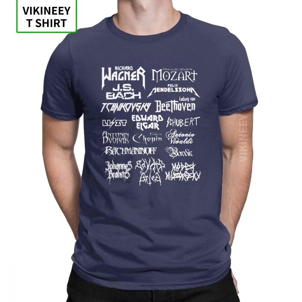 Heavy Metal Classical Composers T-Shirt Men Mozart Beethoven Chopin Bach Mendelssohn Slim Fit Tees 100% Cotton Clothes T Shirt