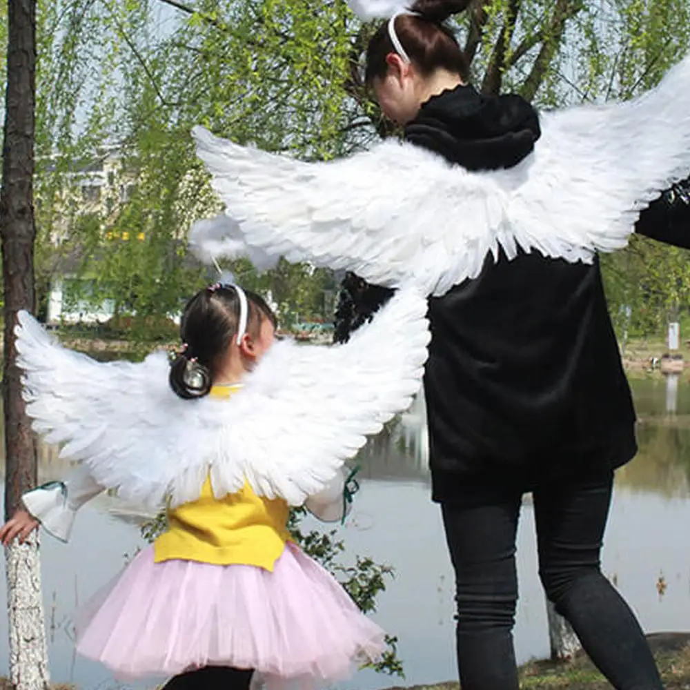 Fashion Kids Adult White Feather Angel Wings Dance Stage Show Wings Masquerade Carnival Festival Cosplay Party Costume