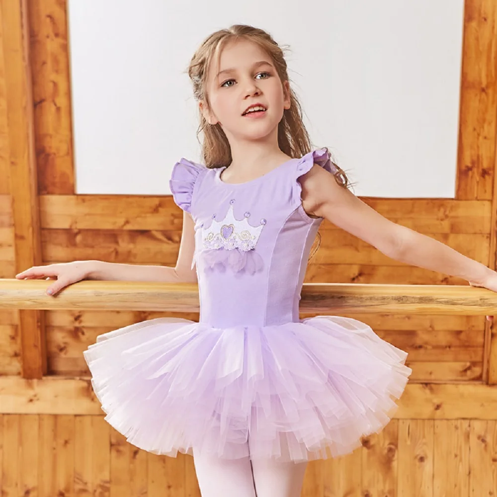 Pink Girls Ballet Tutu Dance Costume Crown Ballerina Dancing Clothes Dance Leotard Dress for Kids