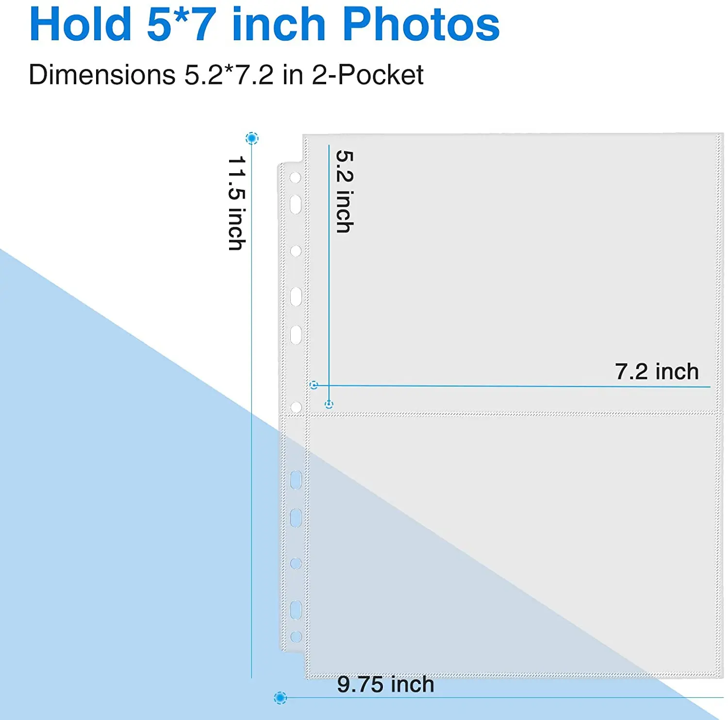 10 protectores de páginas transparentes para fotos o postales, fundas de plástico para soporte de fotos para carpeta de 3 anillas, dos bolsillos por página de 5 ''x 7''