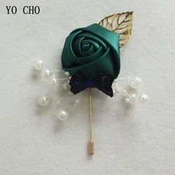 YO CHO  Delicate Wedding Man Boutoniere  Artificial Flowers with Golden Leaves  Woman Brooch  Vintage Dress Decor