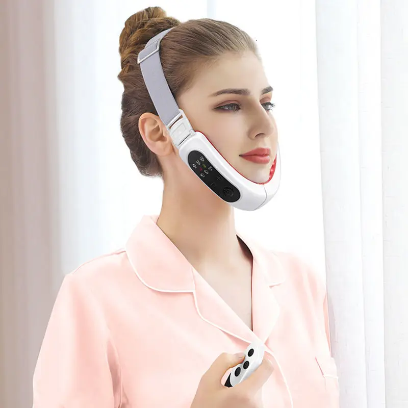 V Face Chin Lift Massager Micro Current Electric Face Slimming Belt Rechargeable Vibration Facial Slimmer with Electrode Pads