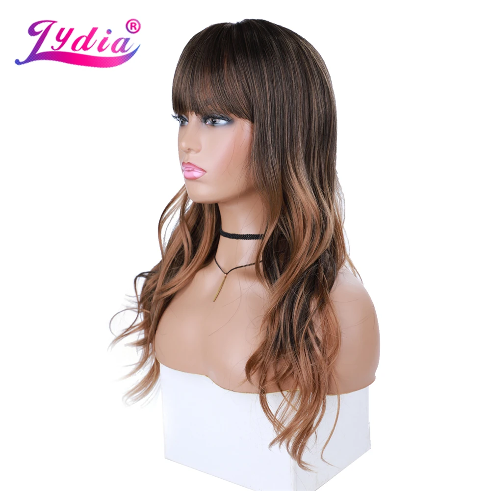 Lydia Long Synthetic Hair Wigs With Straight Free-Side Bang For African American Women Natural Wave 18 Inch Kanekalon Daily Wig